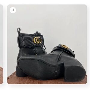 Gucci Black Ankle Boots with Gold Logo